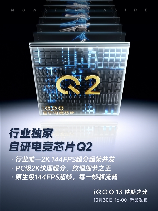 iQOO 13首發電競晶片Q2：行業唯一支援2K 144FPS超分超幀併發