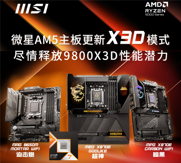 Intel還怎麼追 微星AM5主機板更新X3D模式：9800X3D效能暴漲20%！